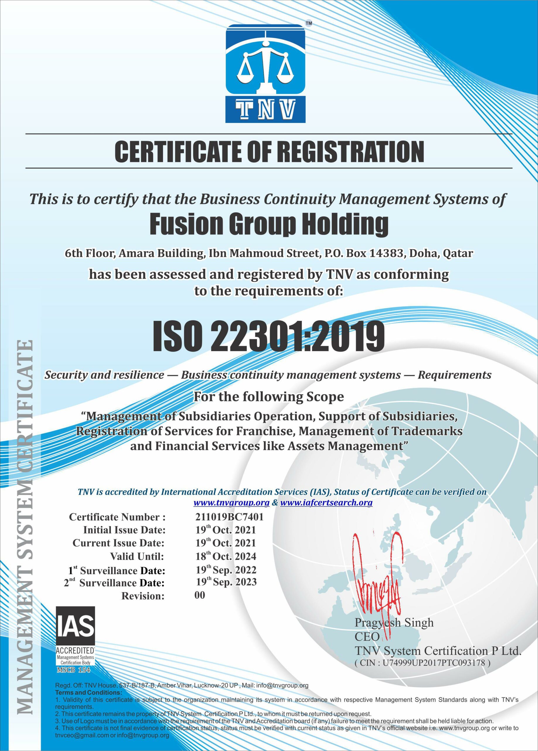 ISO 22301:2019 <br> Societal Security - Business Continuity Management