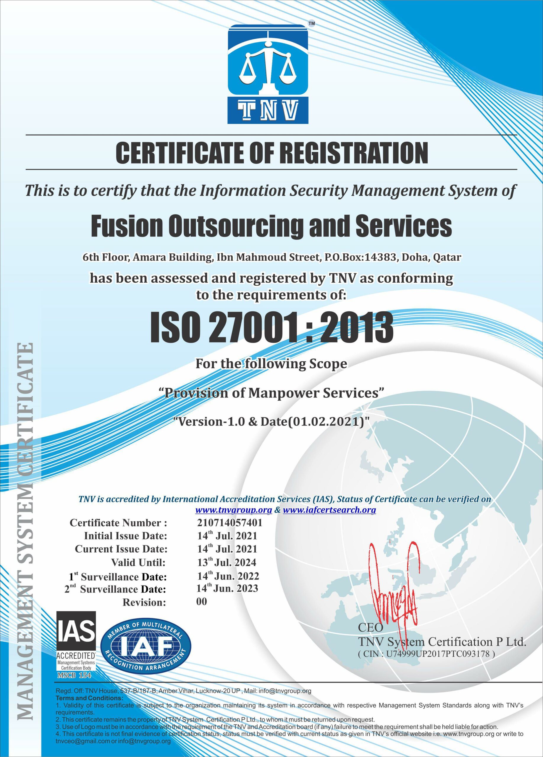  ISO 27001: 2013 <br> Information Security Management