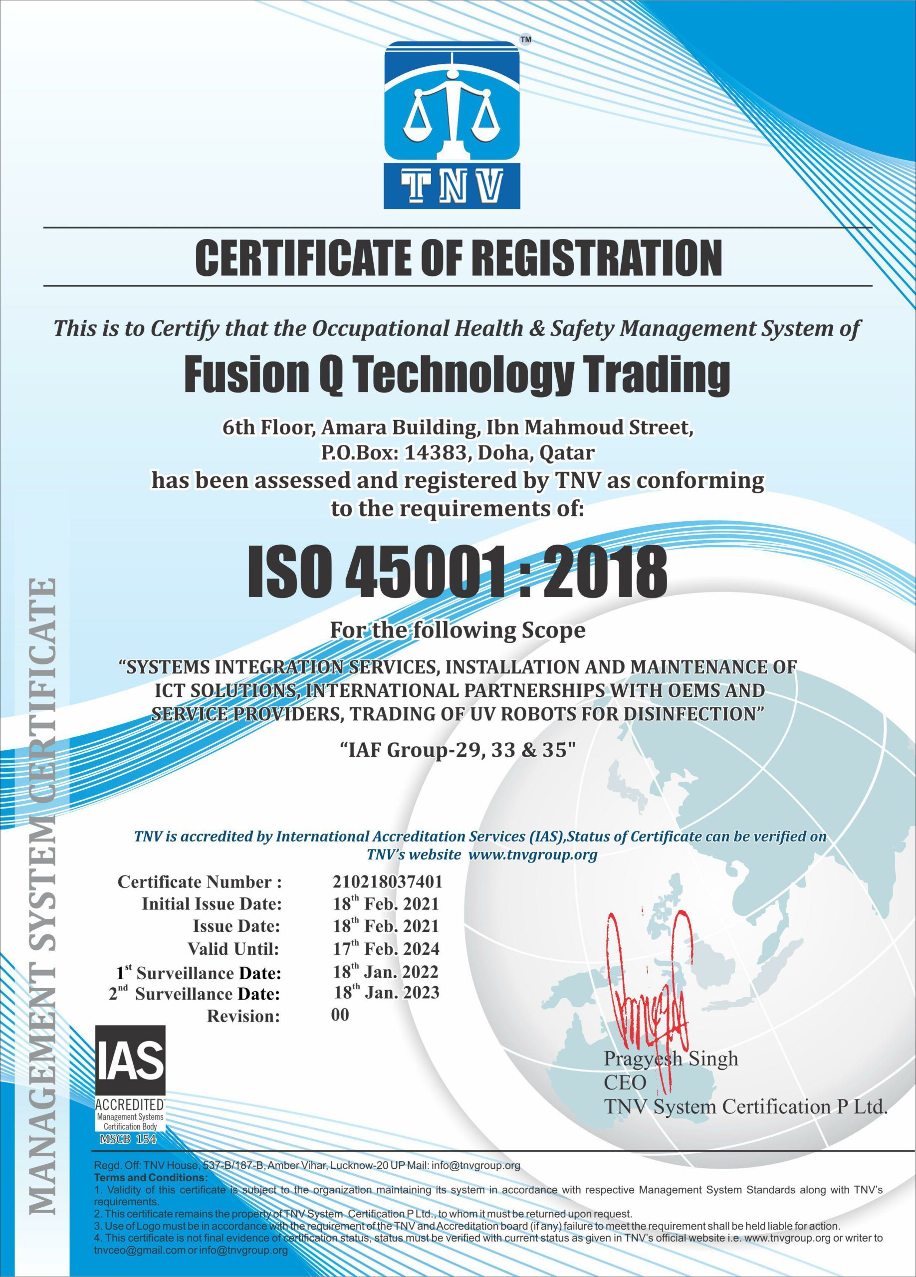 ISO 45001:2018 <br> Occupational Health And Safety Management System