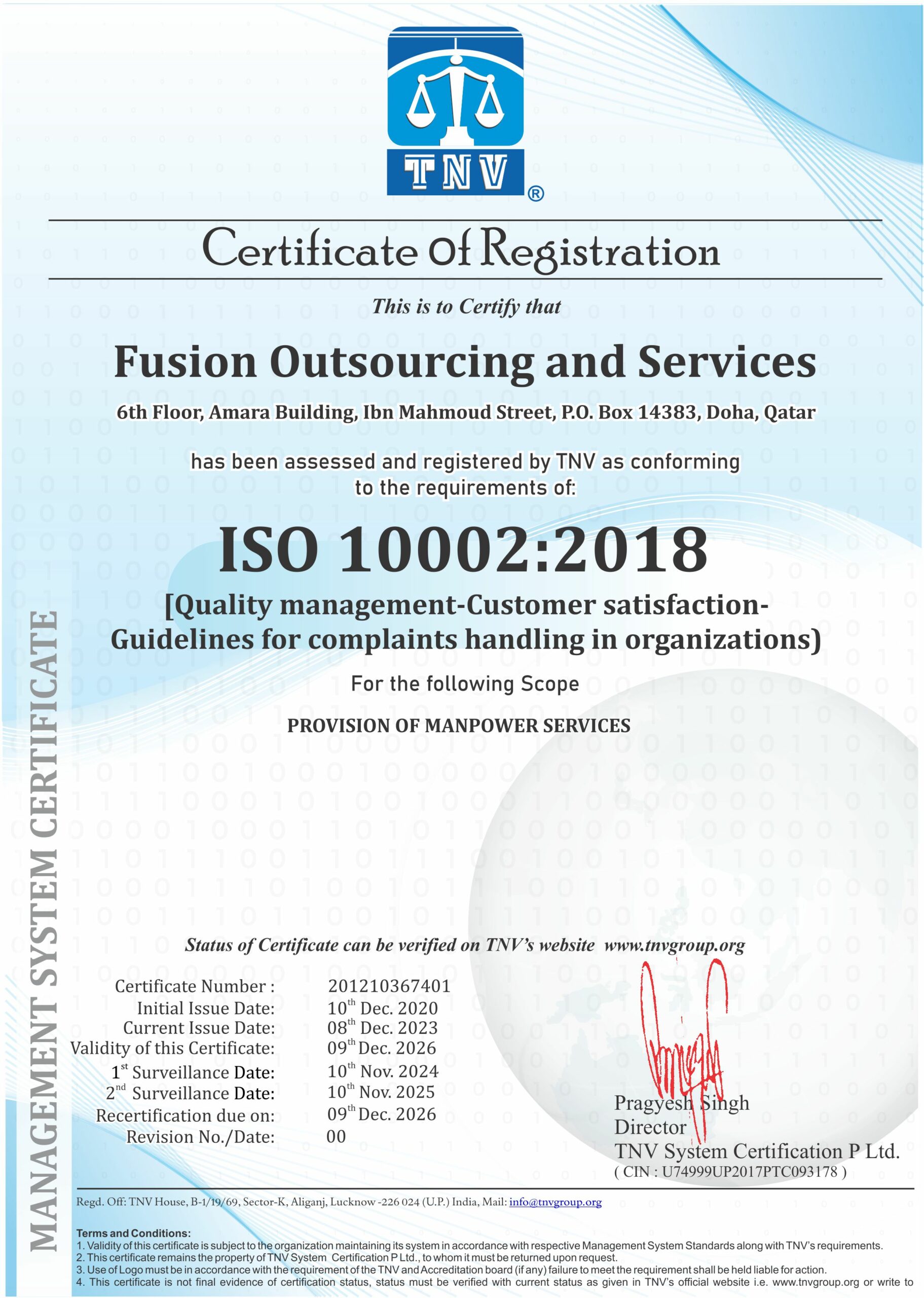 ISO 10002:2018 <br> Customer Satisfaction Management System
