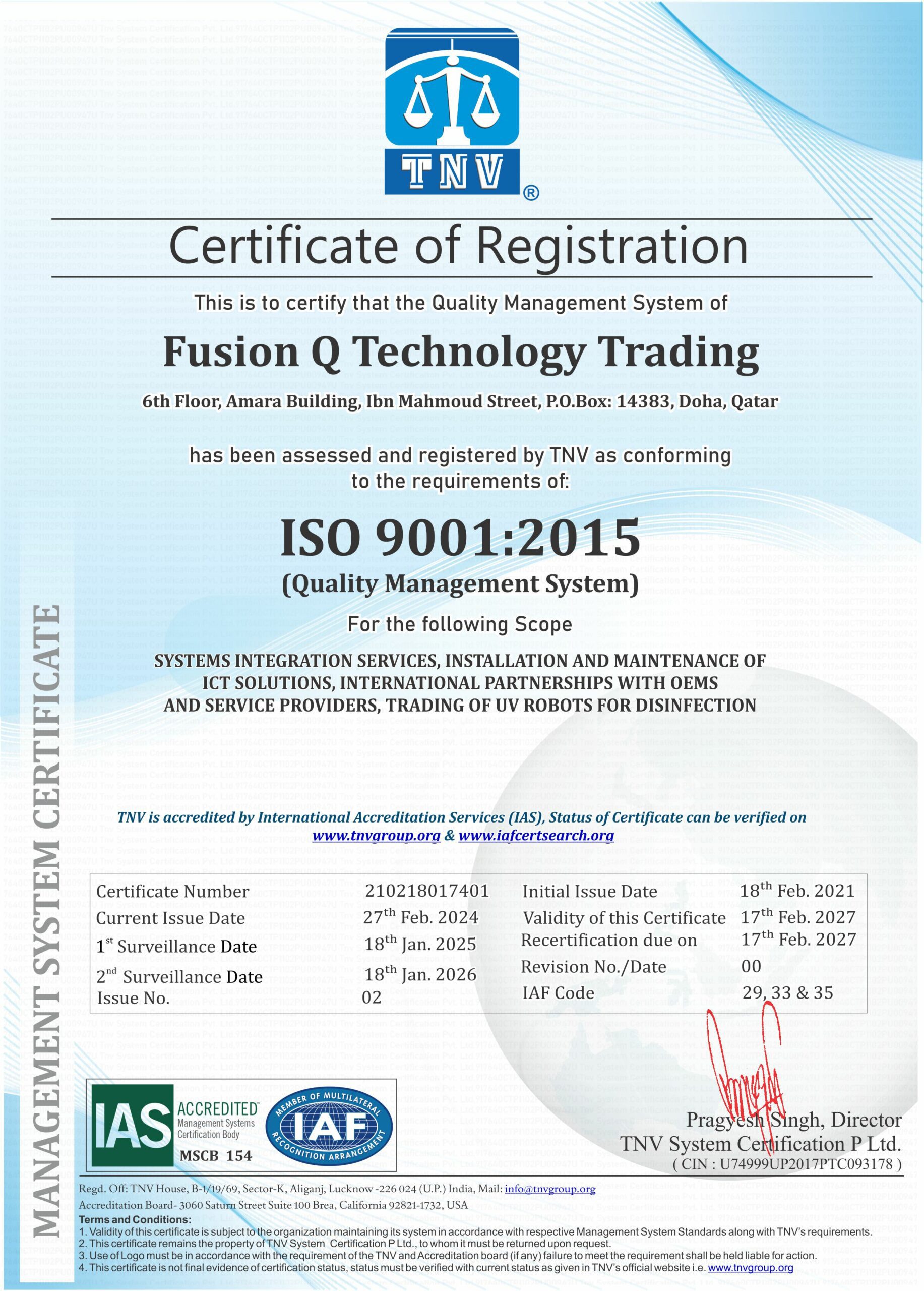ISO 9001:2015 </br> Quality Management Systems