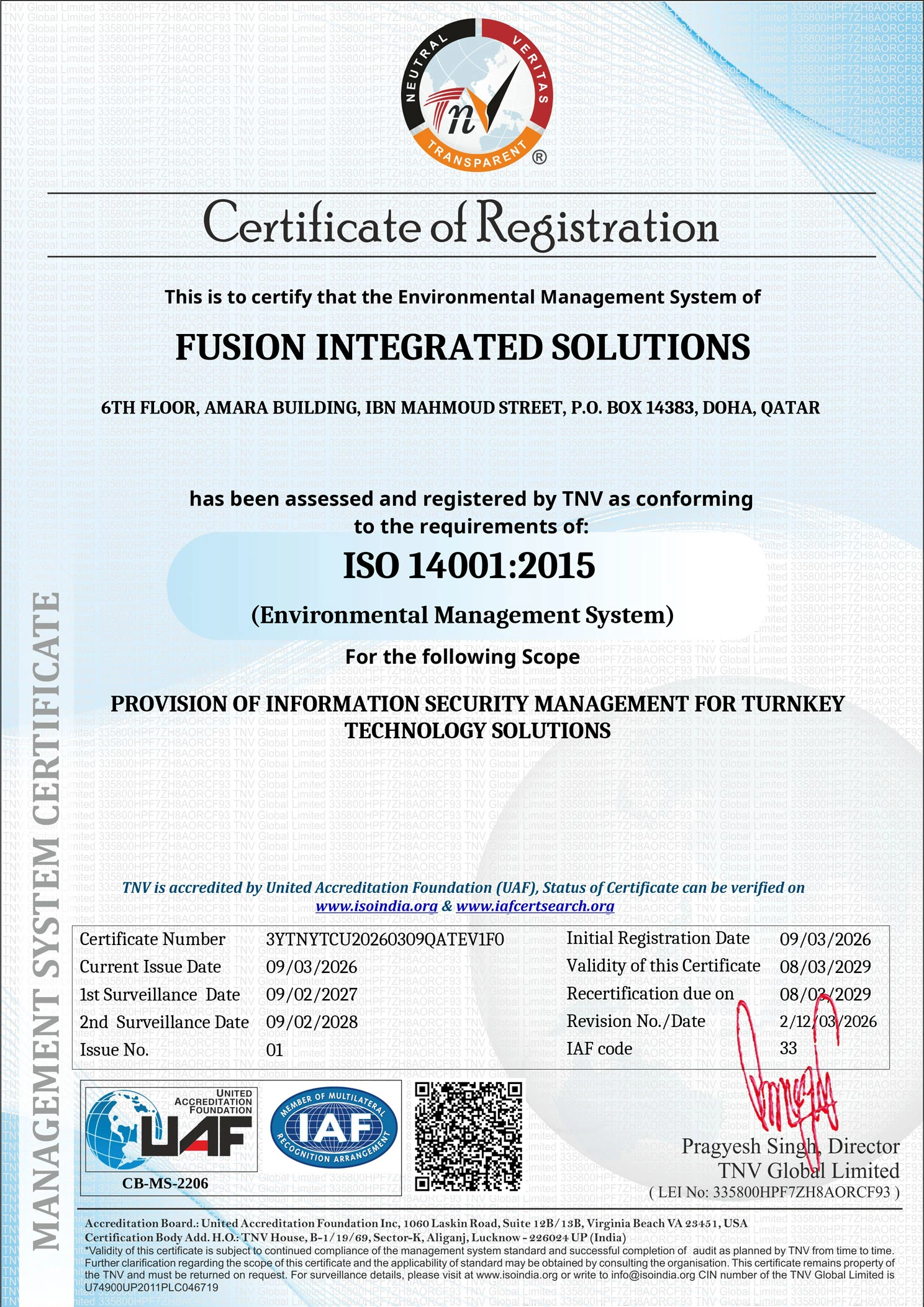 ISO 14001:2015 <br> Environmental Management System