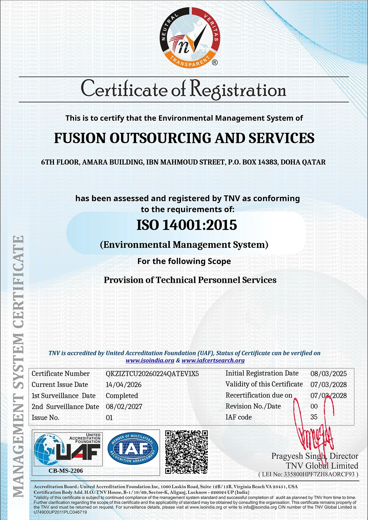 ISO 14001:2015 <br> Environmental Management System