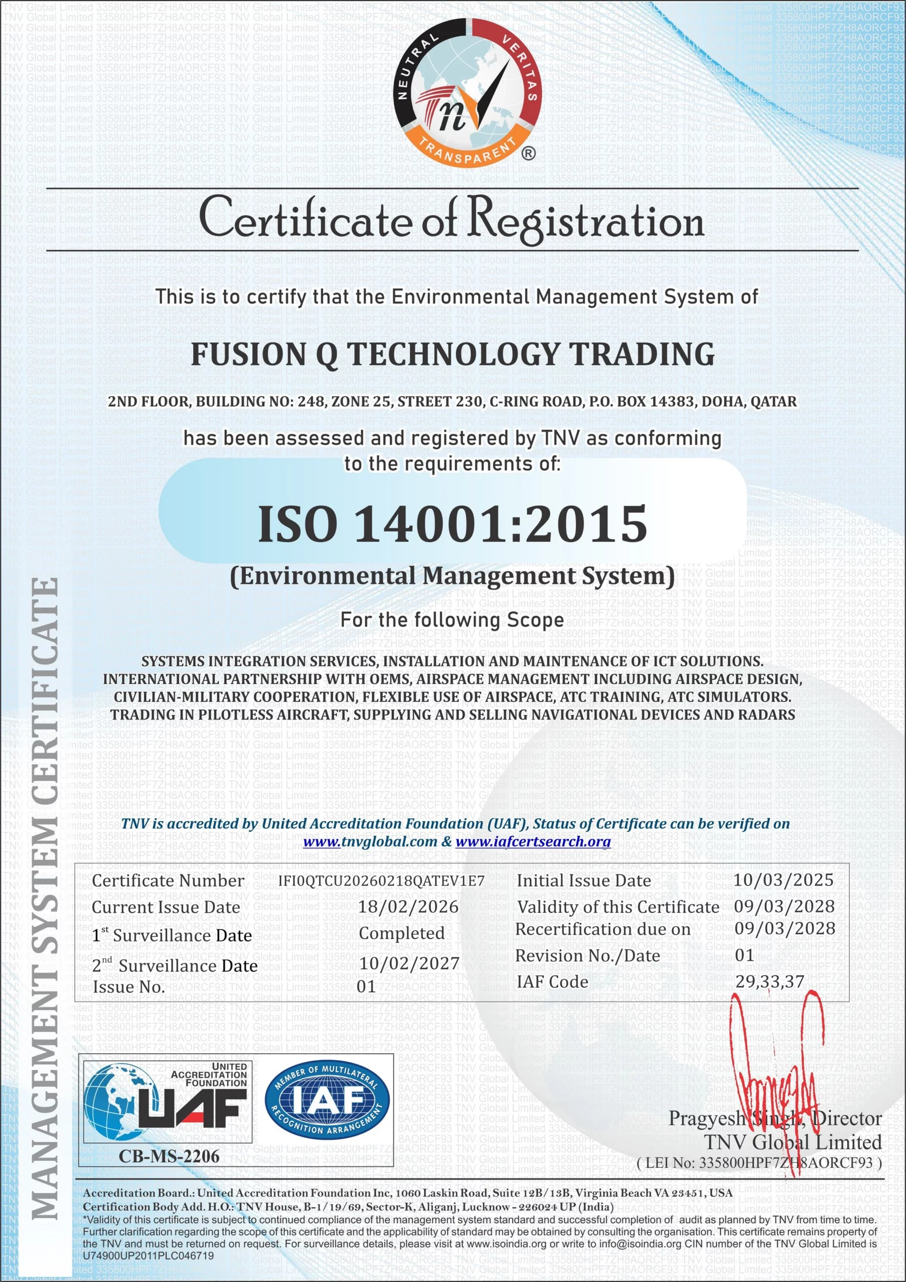 ISO 14001:2015 <br> Systems Integration Services